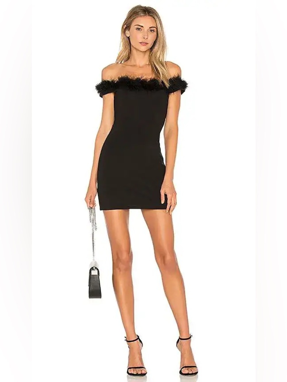 NWT NBD Black Feather-Trim Mini Dress